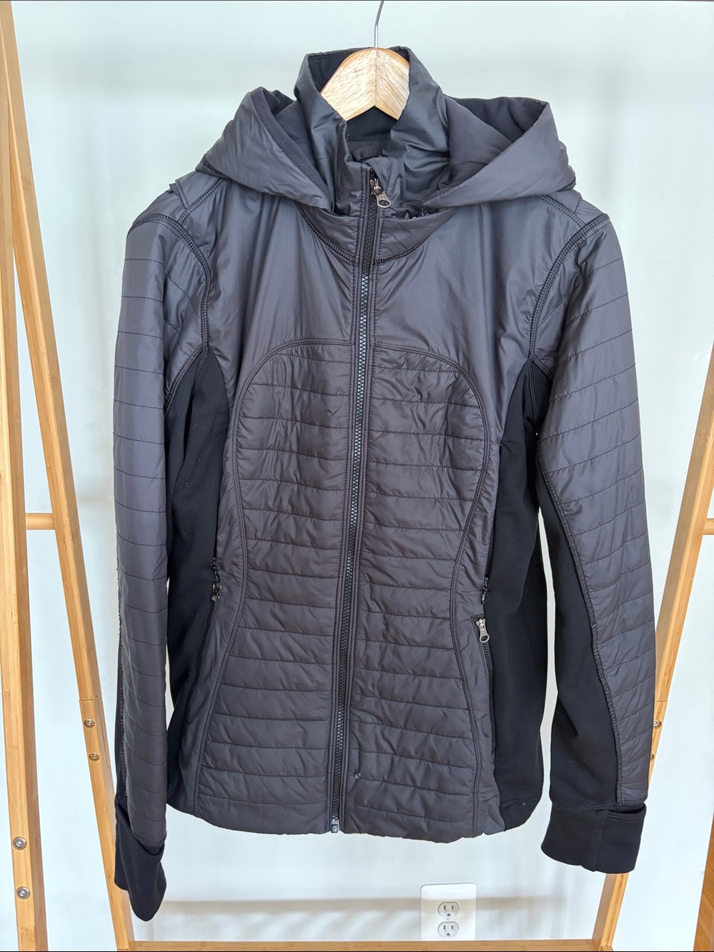 Women's Black Quilted Hooded lululemon first mile Jacket